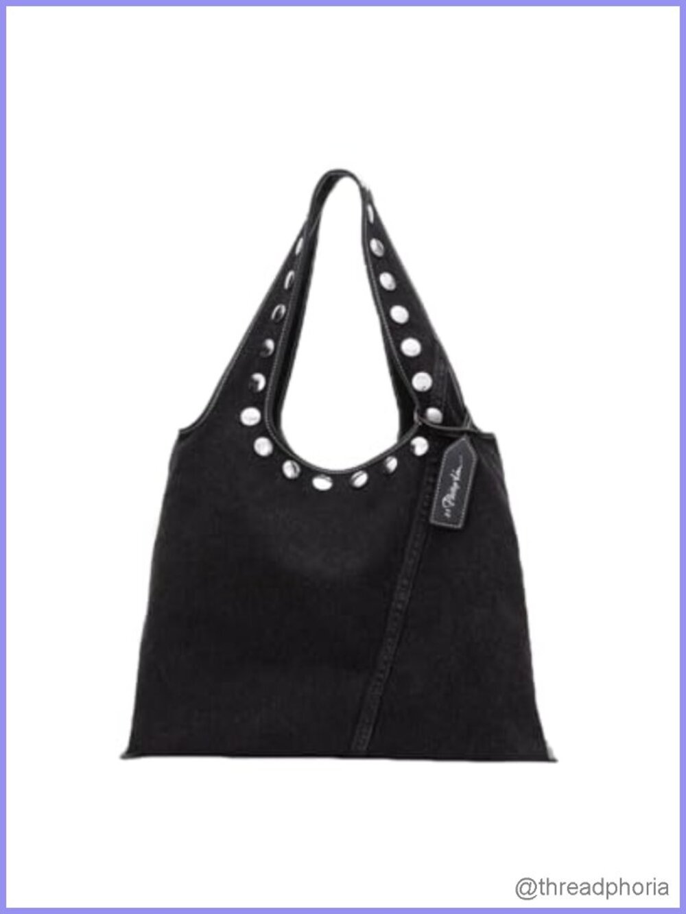 Denim Market Tote with Studs, Leather Lined, Cotton, Lightweight, Everyday